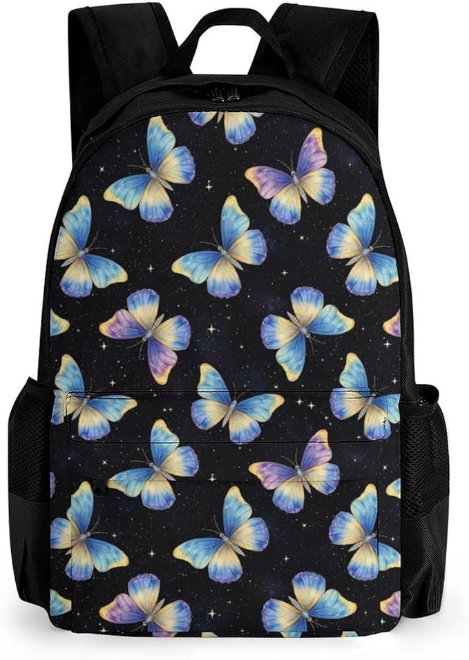 Shoulder BookBags Pueple Blue Butterfly Sports Outdoor Running, Camping Backpack Men Women