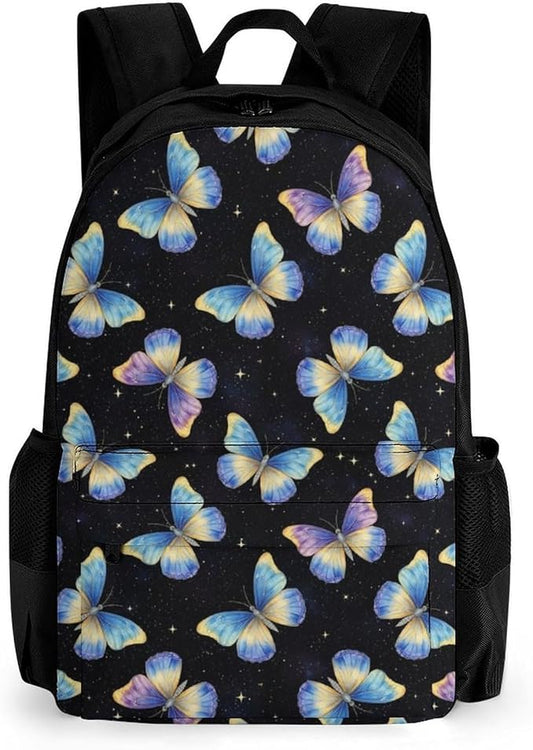 Shoulder BookBags Pueple Blue Butterfly Sports Outdoor Running, Camping Backpack Men Women
