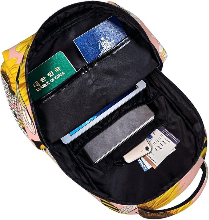 Men Women Lightweight Bee Sunflowers Backpack Large Capacity Bookbag With Smooth Zippers for Gym Business Running