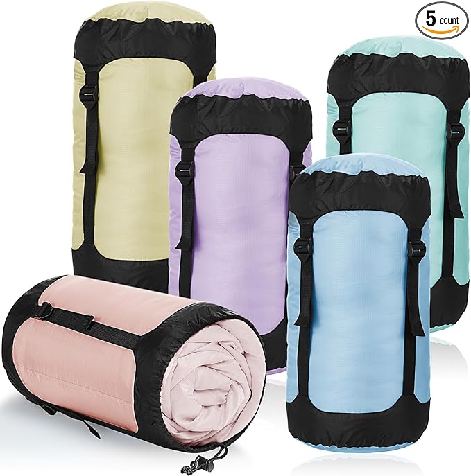 5 Pcs Compression Sacks for Backpacking 20L Camping Sleeping Bag Stuff Sacks for Backpacking Water Resistant Sleeping Bag Storage Sack for Space Saving Hiking Gear