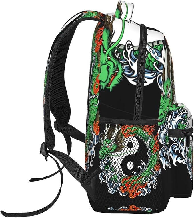 Men Women Polyester Dragons Of The Orient Yin Yang Art Daypack Big Capacity Shoulder Bag With Smooth Zippers for Hiking Work Walking Cycling
