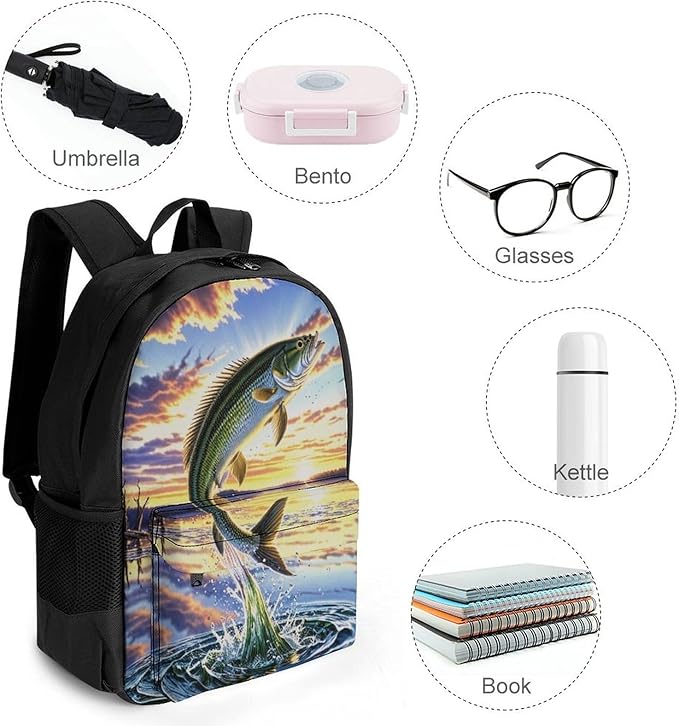 Supdreamc Polyester Daypack Backpack for Climbing Outdoors Running, Big Capacity Multipurpose Anti-Theft Bookbag, Fish Diving Good Luck Jump On The Water Travel Hiking Camping Rucksack