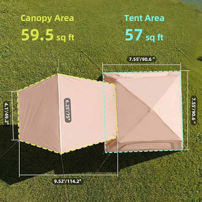 Inflatable Tent for Camping, Blow Up Waterproof Oxford Cabin Tents with Hand Pump, Easy Setup 4 Season Air Tent, Luxury Outdoor Glamping Windproof Tents 2-4 Person