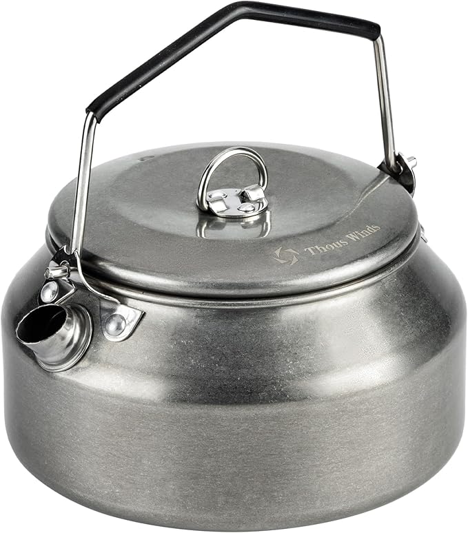 Thous Winds 1L Camping Kettle, Portable Camp Tea Coffee Pot, Lightweight Stainless Steel Teapot, Fast Heating Boiling Water, for Outdoor Campfire Hiking Camping Picnic