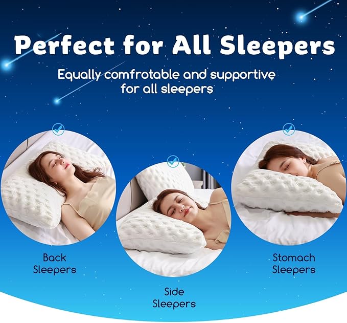 Cooling Side Sleeper Pillow for Neck and Shoulder Pain, Luxury Shredded Memory Foam Curved Bed Pillows for Sleeping Set of 1- Adjustable Queen Size- Washable Cover Original White