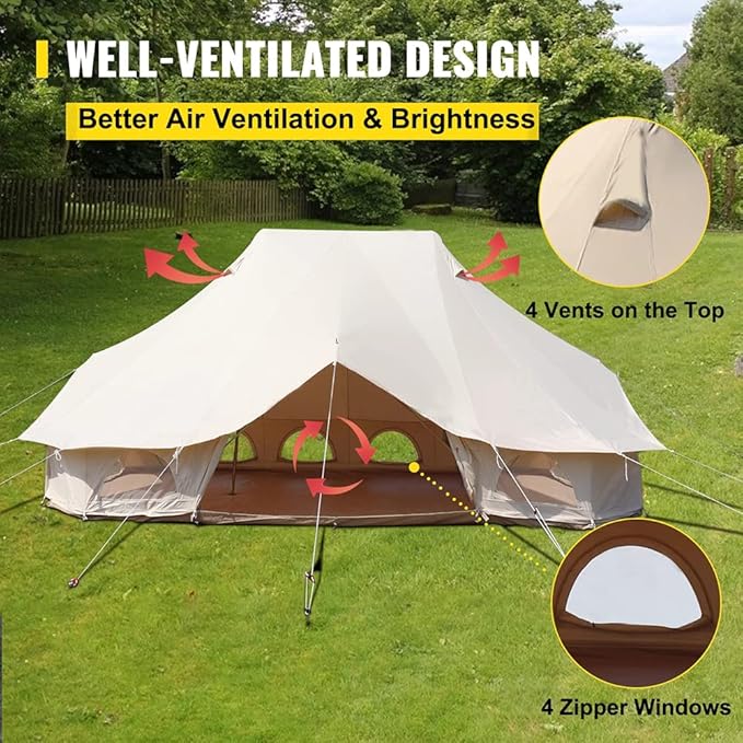 GeRRiT 8-12 People Bell Tent Canvas Yurt Tents Canvas Tent Beige for Camping Family Tent for Activities Weddings
