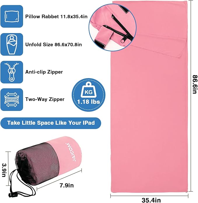 Sleeping Bag Liner, Travel Sheets & Adult Sleep Sack, Ultralight and Portable Summer Sleeping Bag - Ideal for Backpacking, Hotels and Hostels, Business Trips, Camping