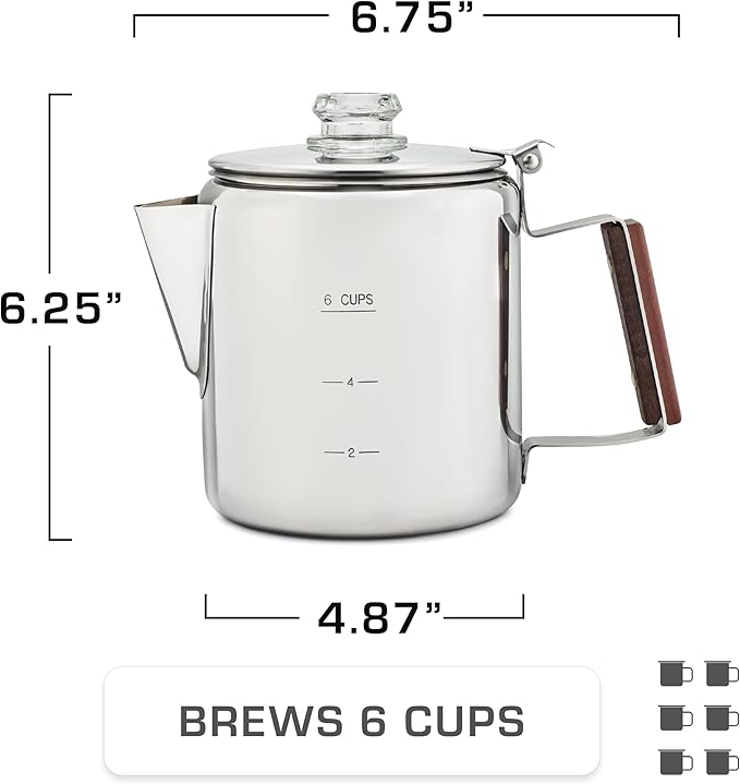 COLETTI Bozeman Percolator Coffee Pot — NO Aluminum or Plastic [6 cup]