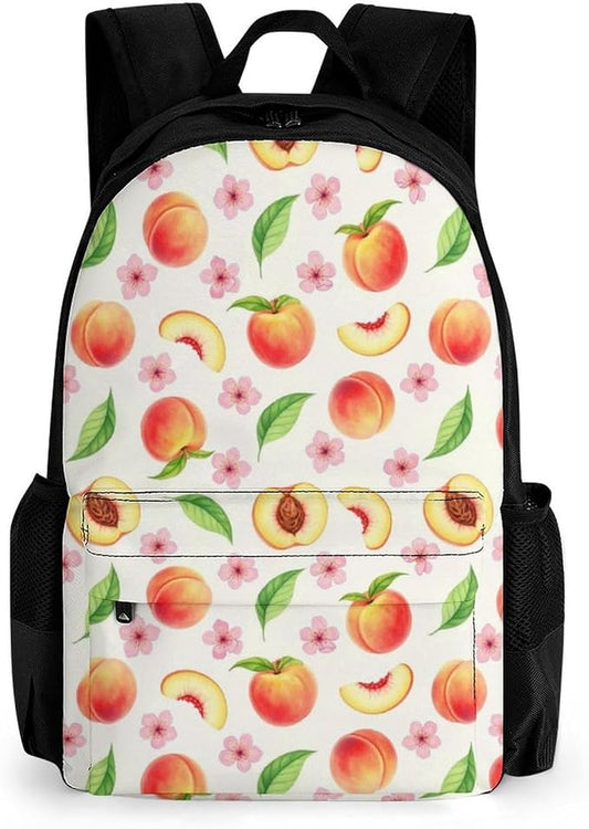 Rucksack Anti-Theft Multipurpose Big Capacity Carry On Bag, Watercolor Peach Leaves Flowers Traveling Camping Backpack With Side Pockets