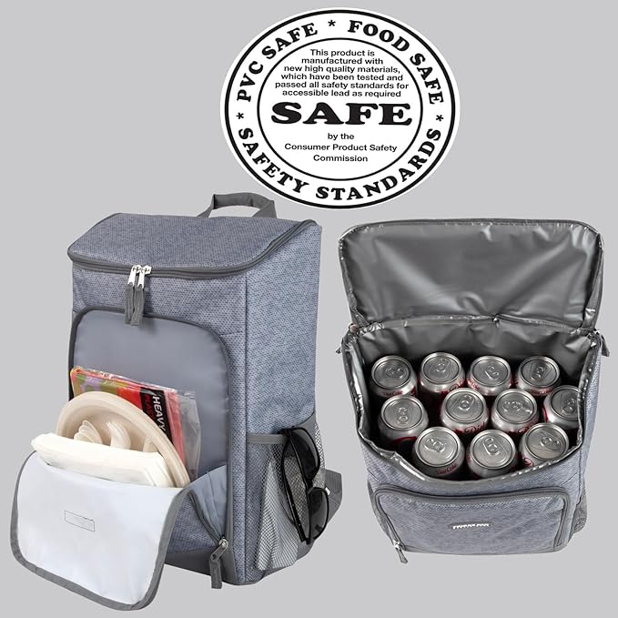 Insulated Cooler Backpack Food Delivery Bag with Drink Cup Holders, Pocket | Soft Sided Backpack Cooler Insulated Leak Proof 30 Can Travel Cooler Bag for Groceries, Camping, Beach