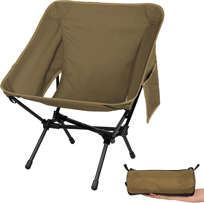 Ultralight Camping Chair, Portable Folding Backpacking Chair, Compact Camping Chair with Carry Bag for Outdoor Camp Hiking Backpack Beach Travel (Khaki)