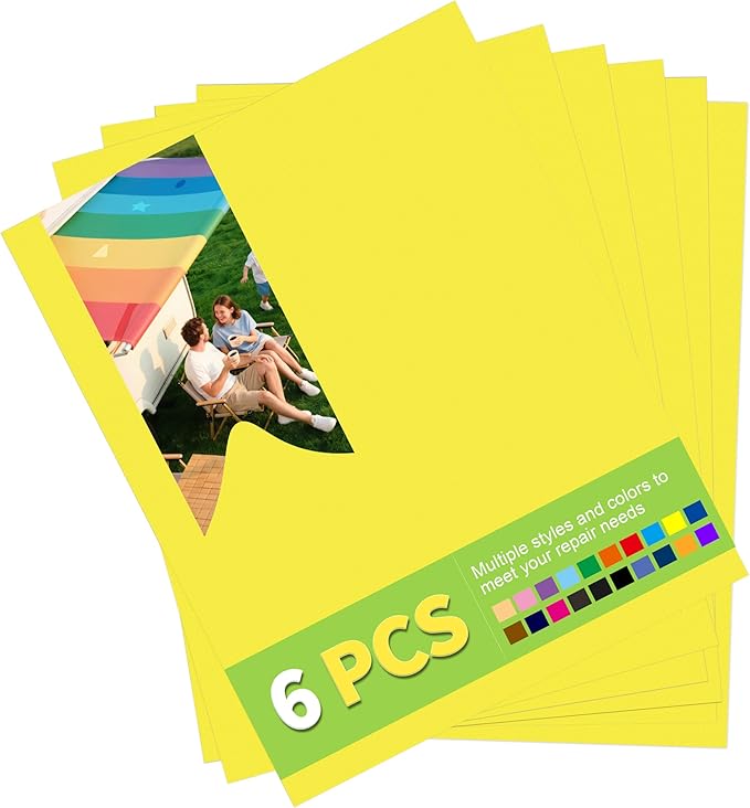 7x9in Nylon Repair Patch，Tent Repair Kit，Self Adhesive Waterproof Fabric Repair Tape for Tent, Umbrella, Sleeping Bag, Down Jackets,Knapsack.（Yellow,6ps）