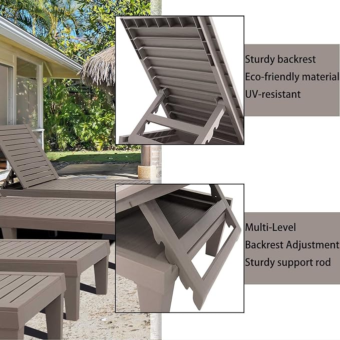 Outdoor Chaise Lounge Chair for Pool, Patio Bench Waterproof Sunbed,Grey