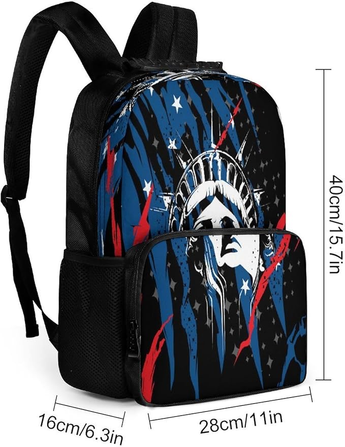 Lightweight Daypack Backpack for Trekking Work Running, Big Capacity Multipurpose Anti-Theft Bookbag, Statue Of Liberty American Flag Black Business Computer Bag