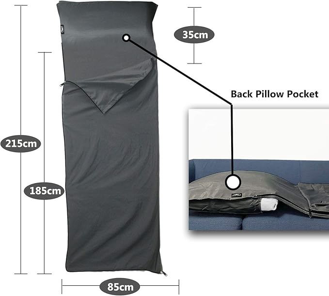 Frelaxy Sleeping Bag Liner, XL Travel Sheet & Camping Sheet for Backpacking, Hotel, Hostels & Traveling, Comfy & Easy Care, Full-Length Zipper/No Zipper, 4 Seasons Warm Cold Weather