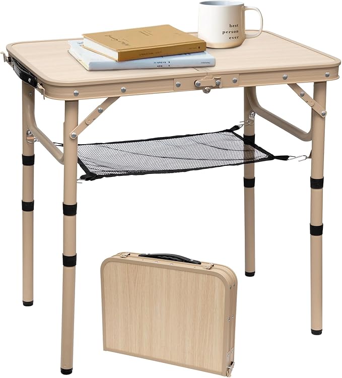 Small Folding Table 2FT Camping Table 3 Adjustable Height Lightweight Portable Aluminum Mini Foldable for Picnic Beach Indoor Outdoor, Yellow