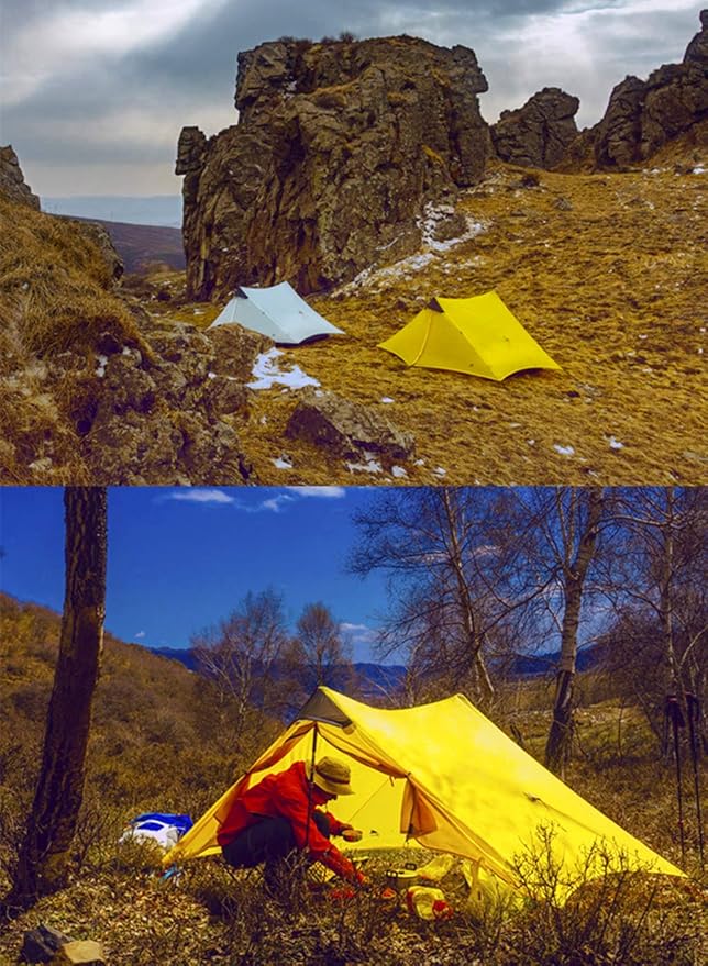 3F UL GEAR Lanshan 2 Person Tent Hiking Ultralight Camping Tent Professional 15D Silnylon Rodless Trekking Pole Tent Waterproof Backpacking Outdoor for Camping, Bivvy