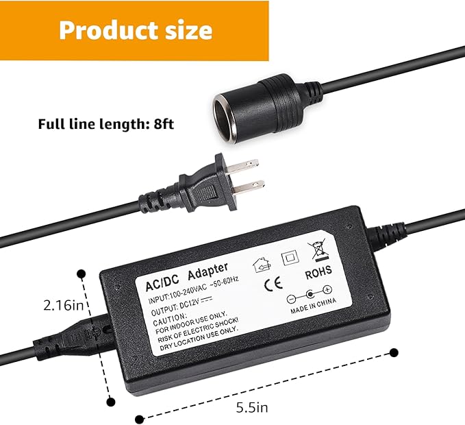 Power Cord Compatible with Coleman,Stirling Electric Cooler,Replacement for Coleman 40 Quart PowerChill Thermoelectric Cooler Power Supply
