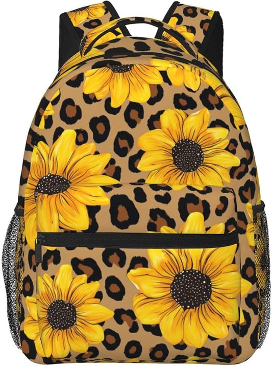 Rucksack Polyester Anti-Theft Multipurpose 90S Sunflower Leopard Bookbag Big Capacity Travel and Sport Backpack Rucksack With Side Pockets