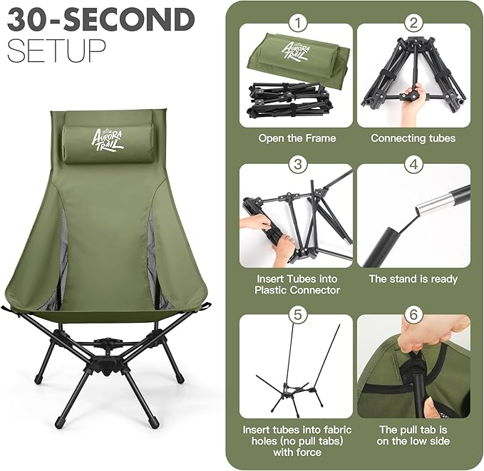 Compact Folding Camping Chair,Backpacking Chair,Supports 374lbs,Portable Travel & Hiking Chair,Lightweight Design,Perfect for Hiking Gear, Picnics and Traveling