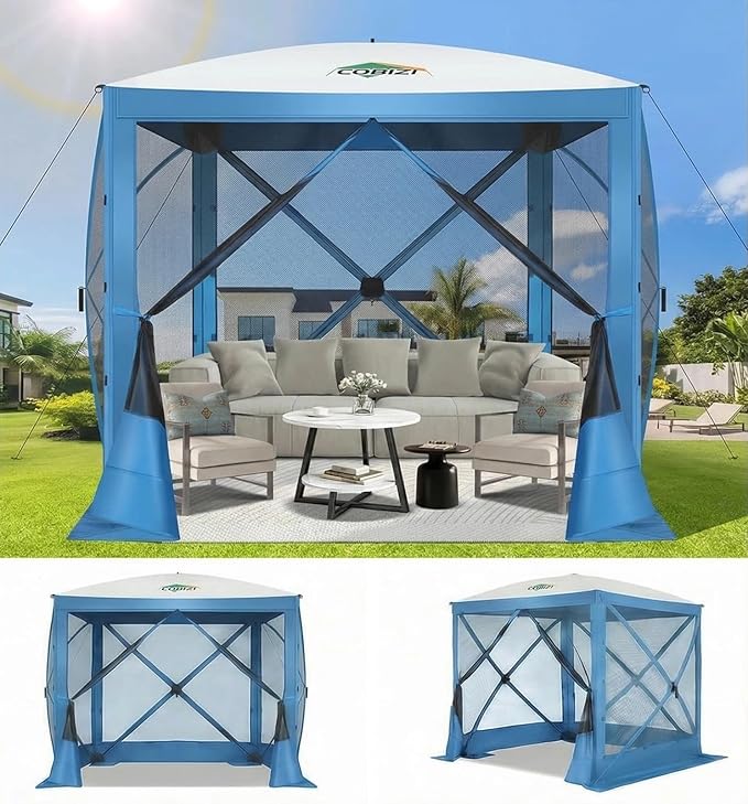 COBIZI Pop Up Gazebo Screen Tent Screen House for Camping, 6FTx6FT Screen Room with Mosquito Netting, Hub Tent Instant Screened Canopy with Carrying Bag and Ground Stakes, Blue