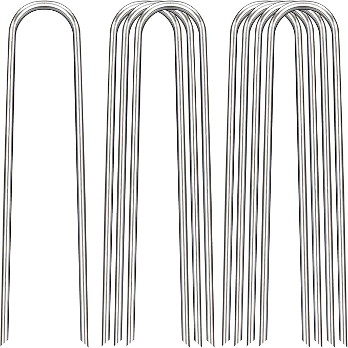 8 Inch Landscape Staples, 100 Pack Galvanized Landscape Stakes Heavy Duty 8 Gauge U-Shaped Garden Stakes, Ground Stakes for Weed Barrier Fabric, Irrigation Tubing, Fence, Outdoor Decorations