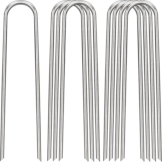 8 Inch Landscape Staples, 100 Pack Galvanized Landscape Stakes Heavy Duty 8 Gauge U-Shaped Garden Stakes, Ground Stakes for Weed Barrier Fabric, Irrigation Tubing, Fence, Outdoor Decorations