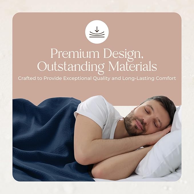 100% Organic Cotton Blanket - GOTS & Fairtrade Certified Organic Cotton Throw Blanket for Bed with Soft Warm & Breathable Single Knit Weave - Great as Bedspread or Coverlet (Navy, Full/Queen)