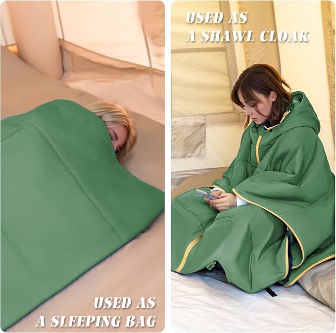 Hooded Poncho Blanket, Wearable Camping Blankets, Large Stadium Poncho Windproof & Water-Repellent, 75 * 55 inch, Portable & Warm, for Outdoor, Sports, Concerts, Travel, Picnic, Car, Survival, Hunting