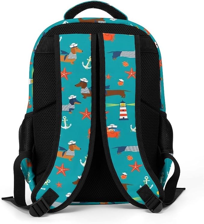 Water Resistant Laptop Backpack Dachshund Nautical Dog Pattern, Business Anti Theft Computer Bag with Water Bottle Pockets for College Men Women