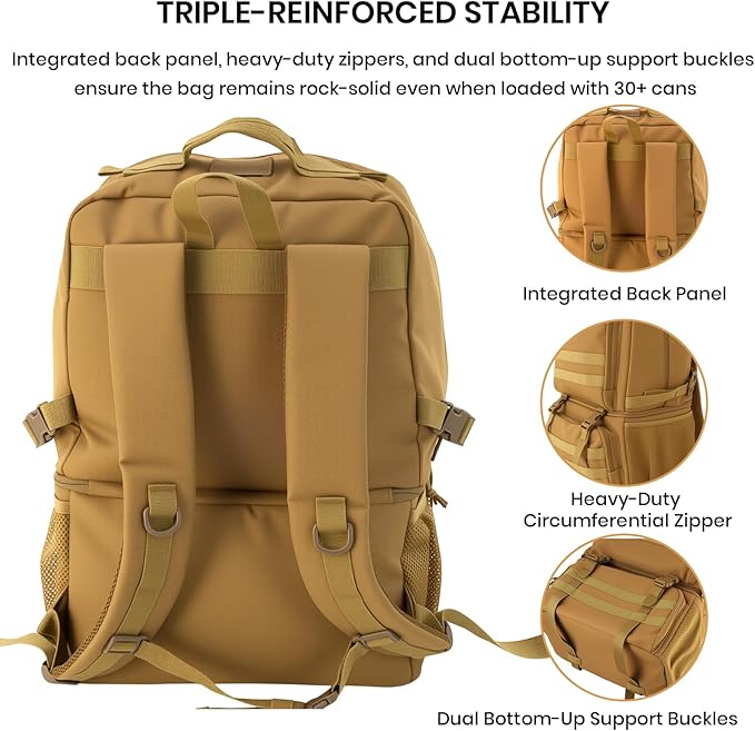Tactical Cooler Backpack for Men, 41L Insulated Leakproof Lunch Backpack with 16” Laptop Compartment, Heavy Duty Double Deck Soft Cooler Bag for Work, Fishing, Camping, Hiking – Black