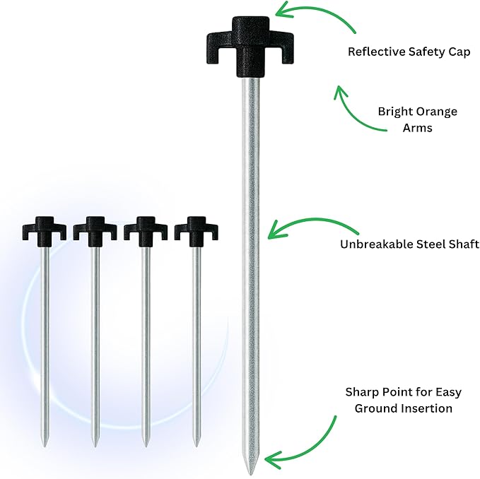 Tricc Unbreakable Heavy Duty Steel Tent/Canopy Stakes, Galvanized Non-Rust 10" Three Pegged Solid, Sturdy Stakes for Outdoor Trips, Camping, Hiking & Gardening. 4 Colors Made in The USA (Black)
