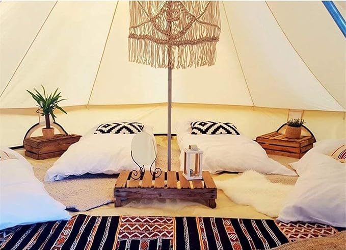 UNISTRENGH 4-Season Luxury 2 Doors Family Cotton Waterproof Bell Tents for Glamping Parties (13.1ft 16.4ft 19.7ft Dia. Size Options)