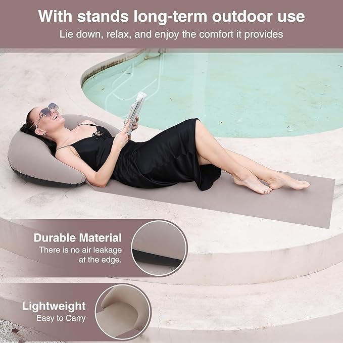 Beach mat with Inflatable Pillow, Portable mat, 70X30Inch (Khaki)