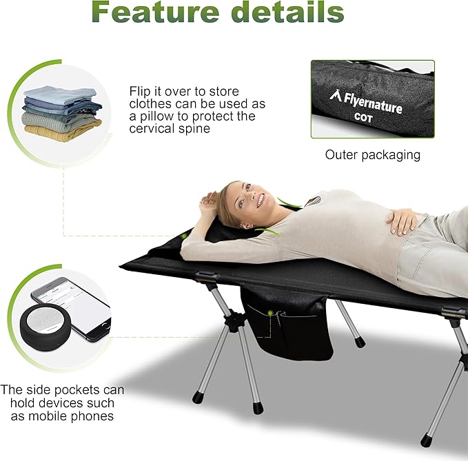 Camping Cot,Ultra-Lightweight Folding Backpacking Cot,300 LBS Weight Capacity,Adult Portable Camping Bed,Suitable for Camping,Hiking,Travel,Home,Office,Sleeping,Black.75" x 26" x 15.8"