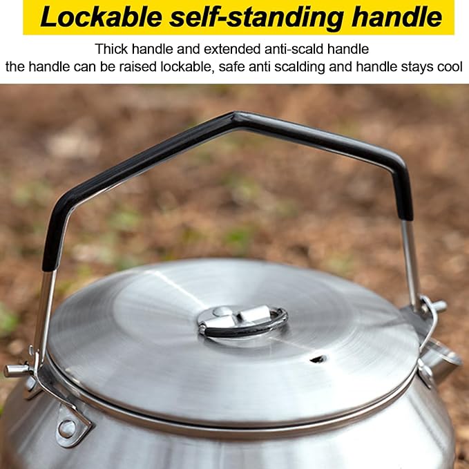 Camping Kettle Outdoor Campfire Camp Kettle, 1L Stainless Steel camping tea kettle Coffee Pot, Portable Lightweight Teapot Fast Heating Boiling Water, Ideal for Hiking Picnic Travel, Silver