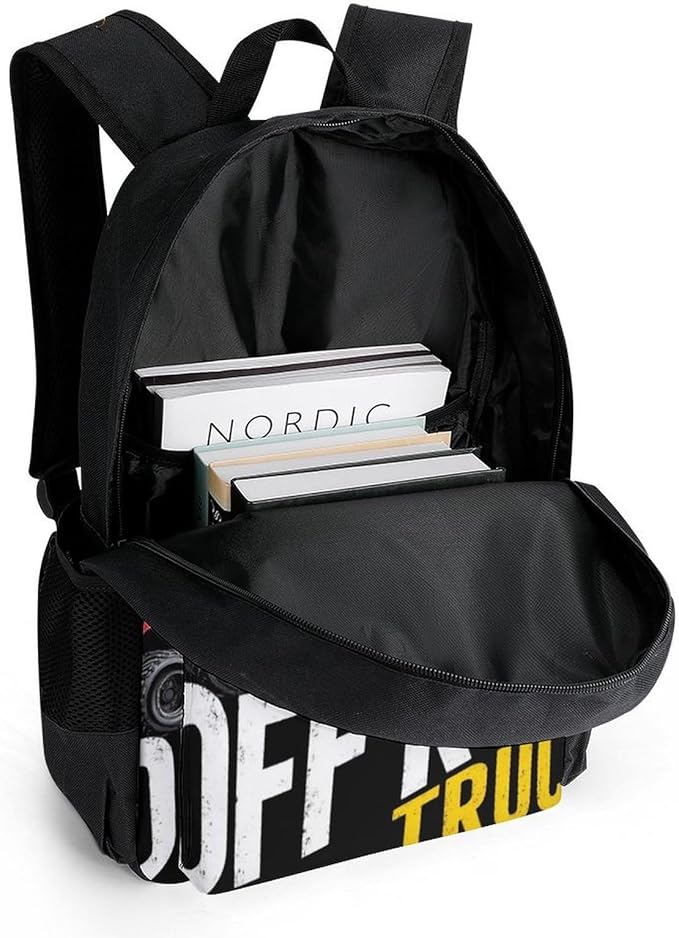 Polyester Daypack for Hiking Work Running, Big Capacity Anti-Theft Multipurpose Shoulder Bag, Monster Truck Car Red Black Travel and Sport Backpack Rucksack