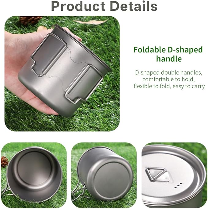 Titanium Camping Cookware 750ML Titanium Pot Kits with Camping Stove and Spork Portable Pot for Backpacking Hiking Traveling and Picnic