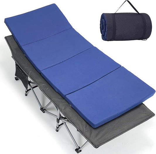 LILYPELLE Folding Camping Cot, Extra Wide Heavy Duty Sleeping Cots with Carry Bag, Double Layer Oxford Portable Travel Camp Cots for Home, Office Nap and Outdoor Beach