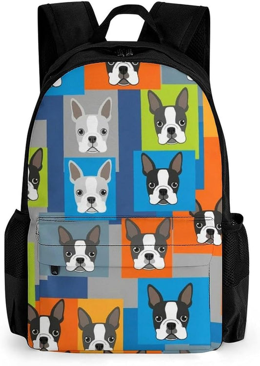 Rucksacks Lightweight Multipurpose Anti-Theft Boston Terrier Dogs Cartoon Shoulder Bag Big Capacity Traveling Camping Backpack With Side Pockets