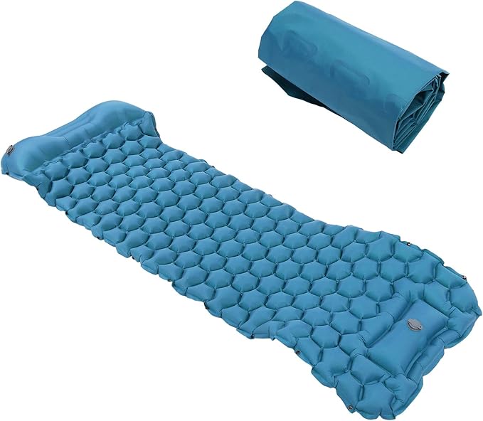 Inflatable Camping Sleeping Pad Mat, Ultra Lightweight Air Cushion Mattress for Tent Hiking Travel, 2 Way Valve Design with 40D Nylon Fabric and TPU Laminate, Compact Foldable (Peacock Blue)