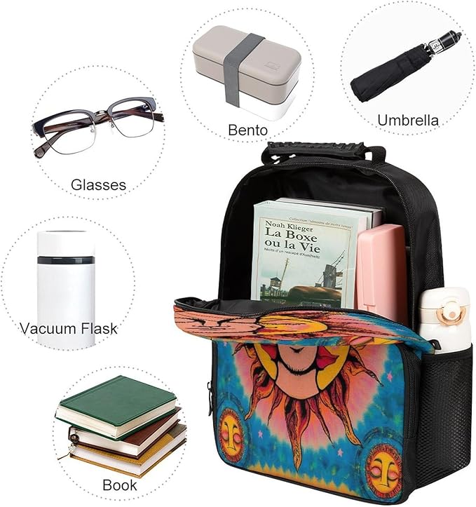 Polyester Daypack for Camping Travel Walking Cycling, Big Capacity Anti-Theft Multipurpose Bookbag, Sun And Moon Art Camping Outdoor Backpack