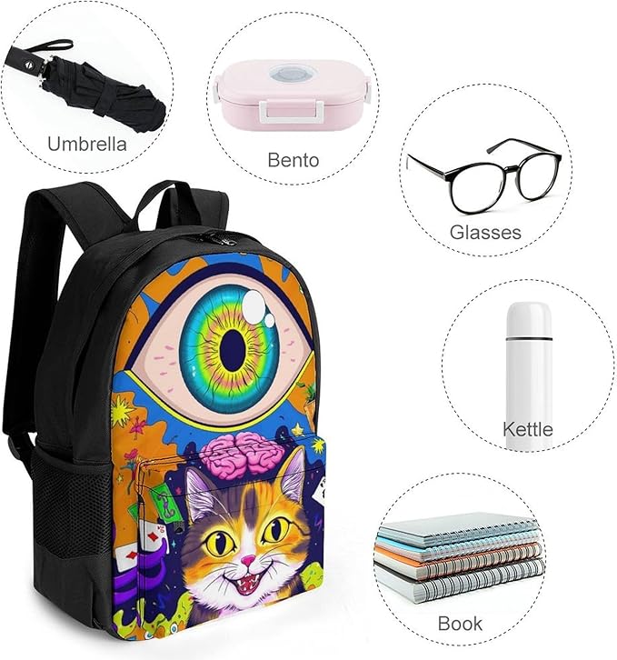 Supdreamc Rucksacks Lightweight Multipurpose Anti-Theft Acid Trip Colors Trippy Cat Eye Octopus Art Shoulder Bag Big Capacity Laptop Book Bag Rucksack With Padded Straps