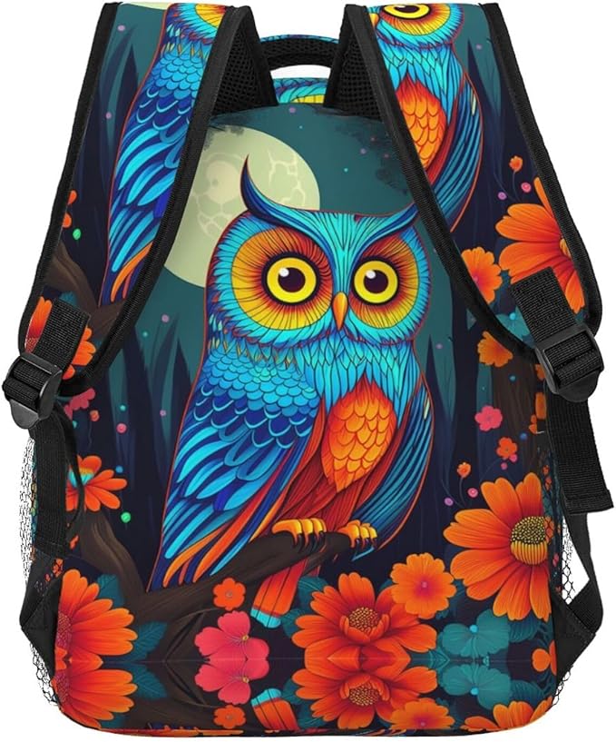 Lightweight Rucksacks for Climbing Outdoors Walking Cycling, Large Capacity Anti-Theft Multipurpose Carry On Bag, Trippy Owl Red Floral Moon Art Camping Outdoor Backpack