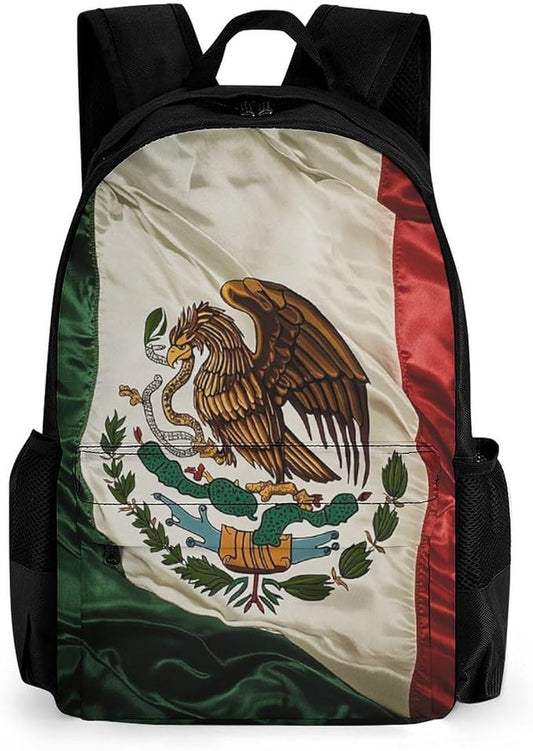 Daypack Anti-Theft Multipurpose Large Capacity Shoulder Bag, Retro Mexico Flag Travel Hiking Camping Rucksack With Smooth Zippers