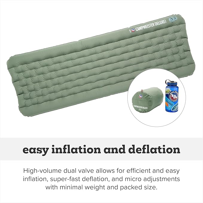 Big Agnes Campmeister Deluxe - Insulated Sleeping Pad, Ultralight Inflatable Mat For Camping, All Season Compact Backpacking And Hiking, 25x78 Wide Long