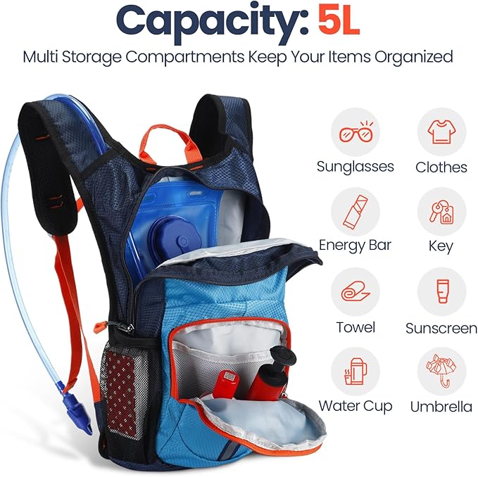 2 Pcs Kids Hydration Backpack with 1.5L Water Bladder Lightweight Kids Hiking Backpack Water Rucksack for Boys Girls Climbing Running