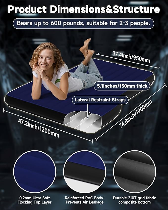 Umbrauto Mattress for Tesla Model Y: Inflatable Camping Air Mattress for SUV Travel, Fodable Sleeping Pad with Air Pump and Storage Bag.Navy, Full