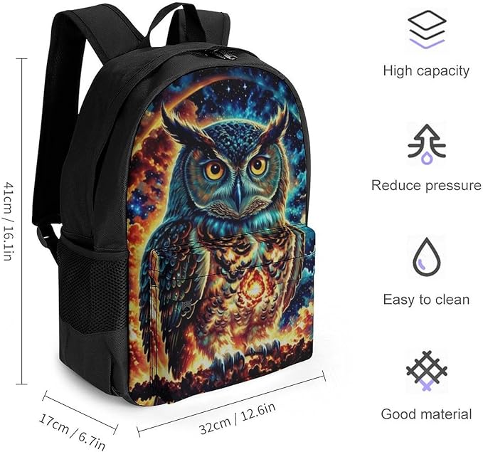 Rucksacks Multipurpose Anti-Theft Big Capacity Bookbag, Galaxy Nighthawk Owl Travel Hiking Camping Rucksack With Padded Straps
