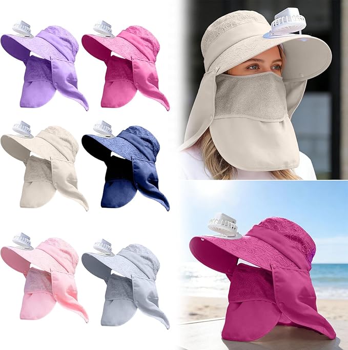 Solar Fan Cap, Wide Brim Sun Cap, USB and Solar Powered Adjustable Breathable Fan Hat for Women Men Outdoor